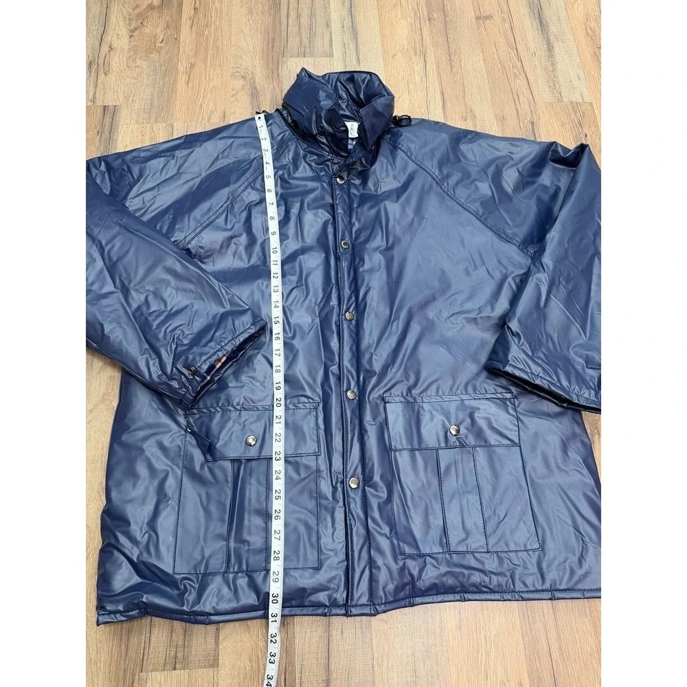 Duck Bay Vintage Waterproof Jacket Blue Flannel Lined Hooded‎ Mens L